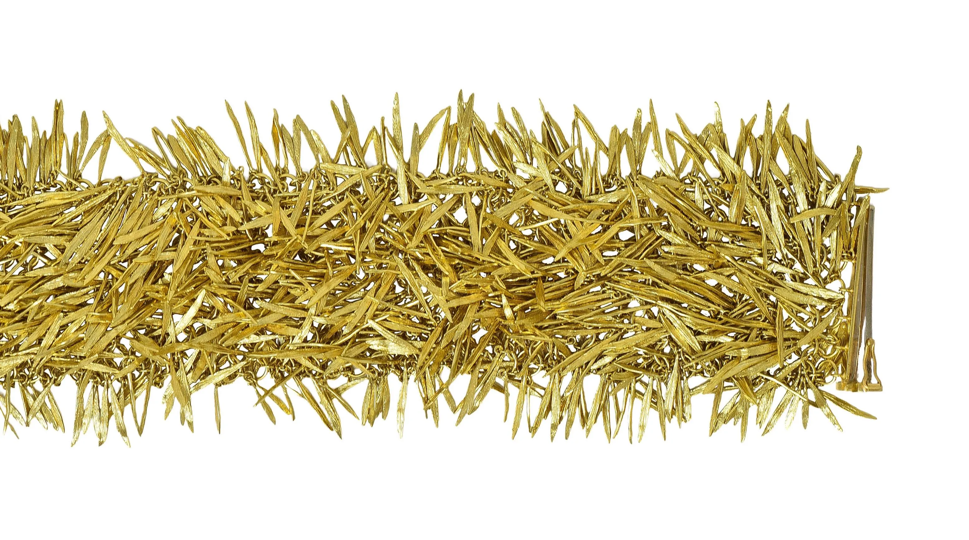H. Stern 2000's 18 Karat Yellow Gold Brushed Feather Fringe Bracelet