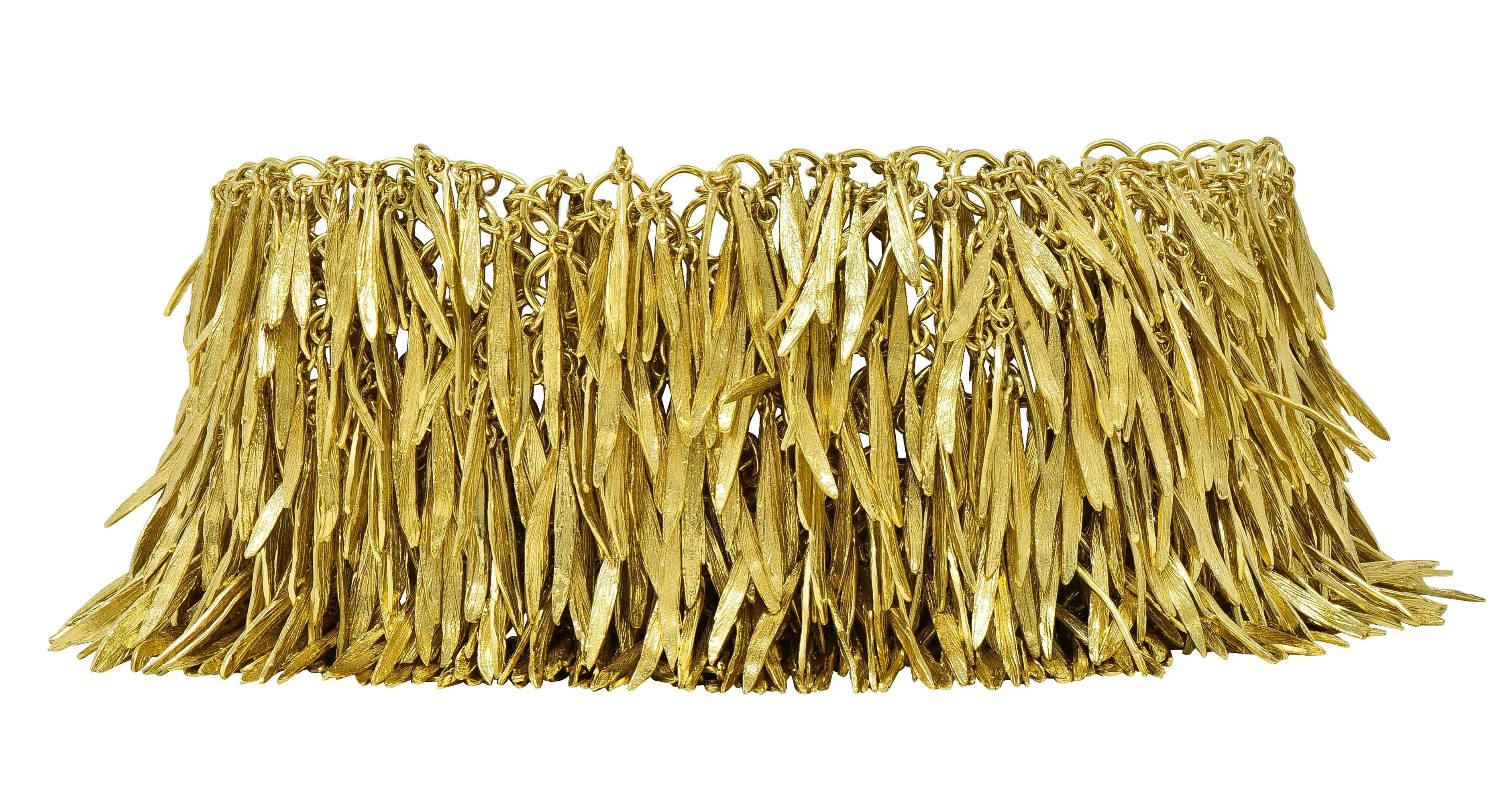 H. Stern 2000's 18 Karat Yellow Gold Brushed Feather Fringe Bracelet