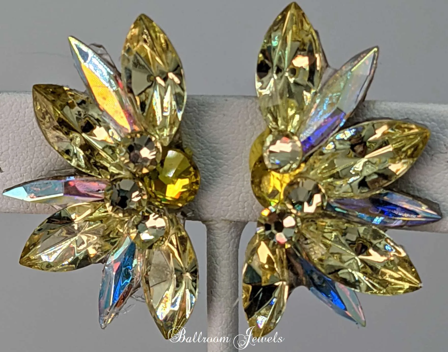 Half Star crystal ballroom earrings in Jonquil Yellow