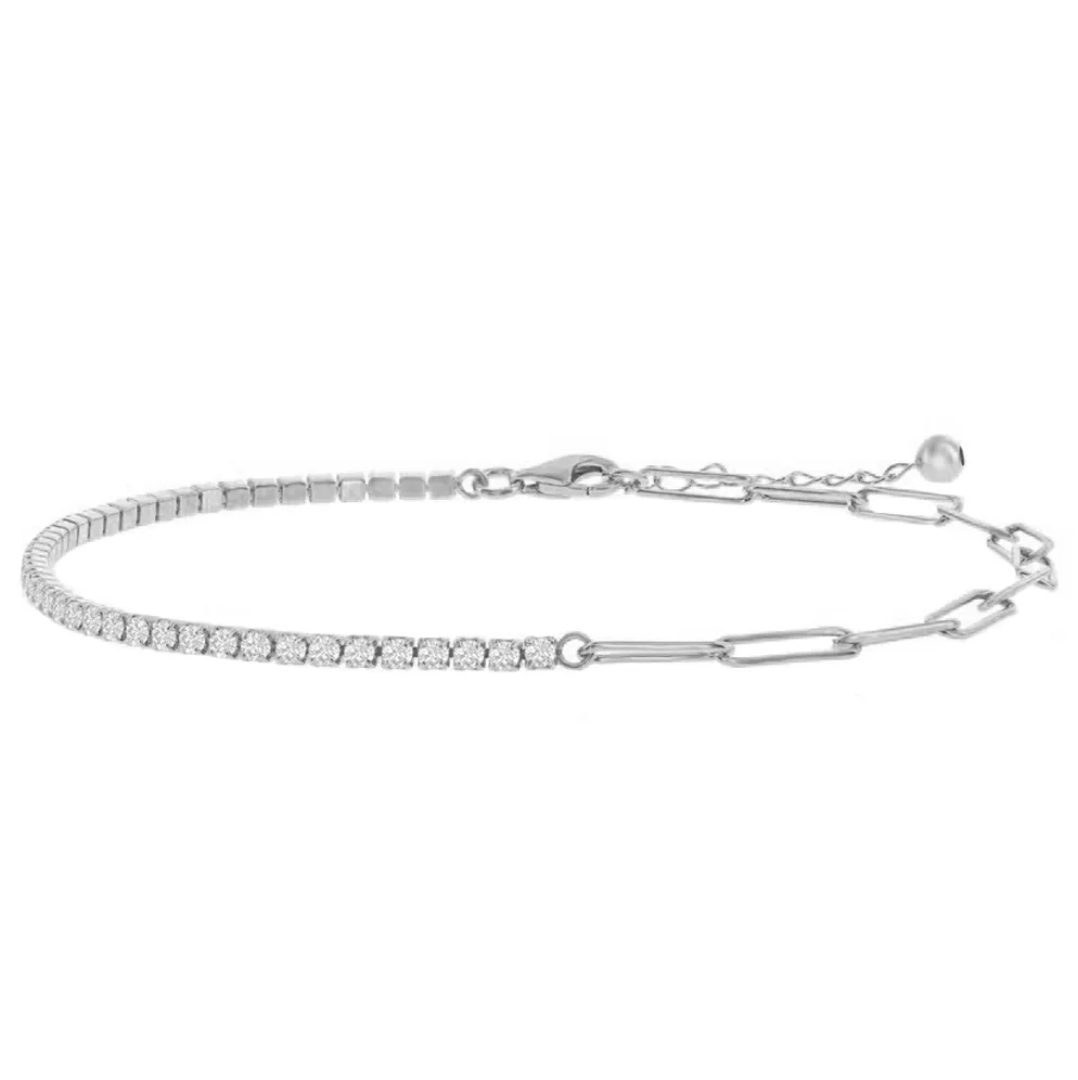 Half Tennis Half Paperclip Bracelet