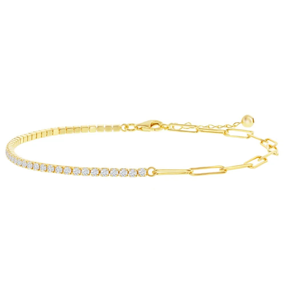 Half Tennis Half Paperclip Bracelet