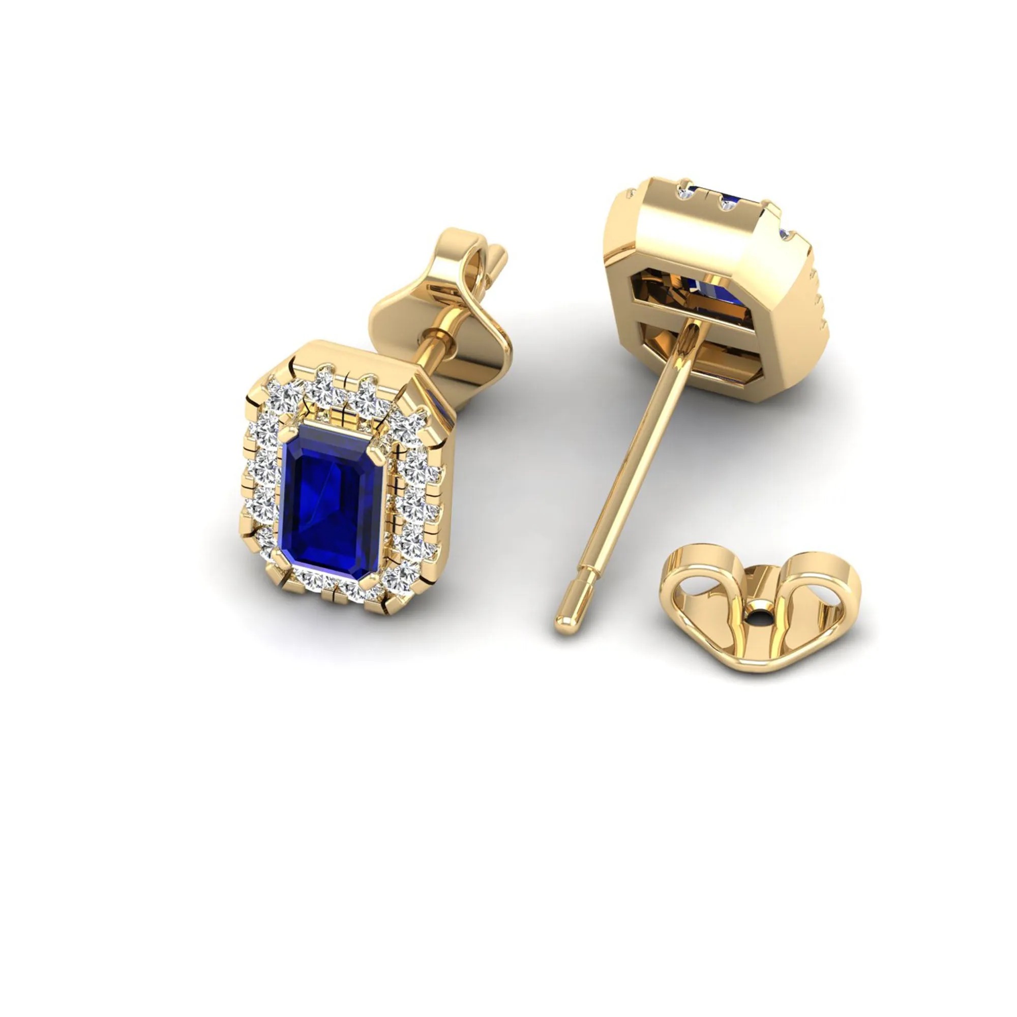 Halo Sapphire and Diamond Classic Stud Earrings