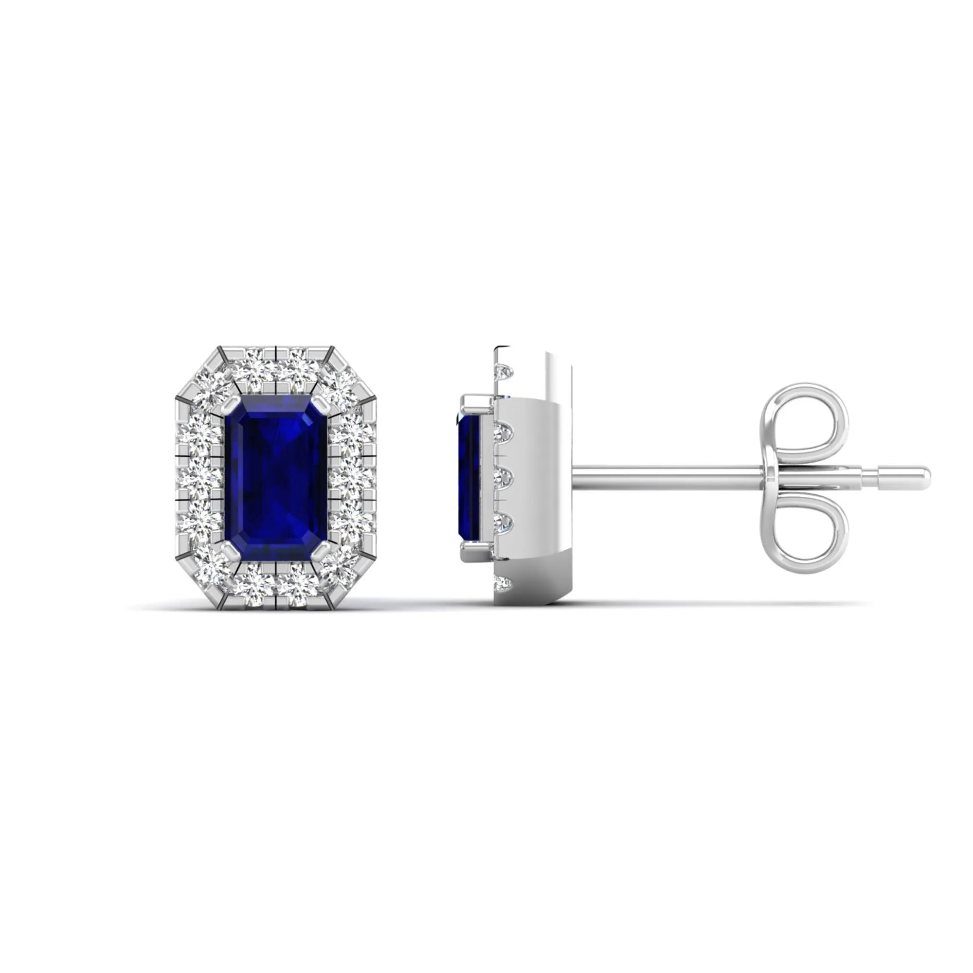 Halo Sapphire and Diamond Classic Stud Earrings