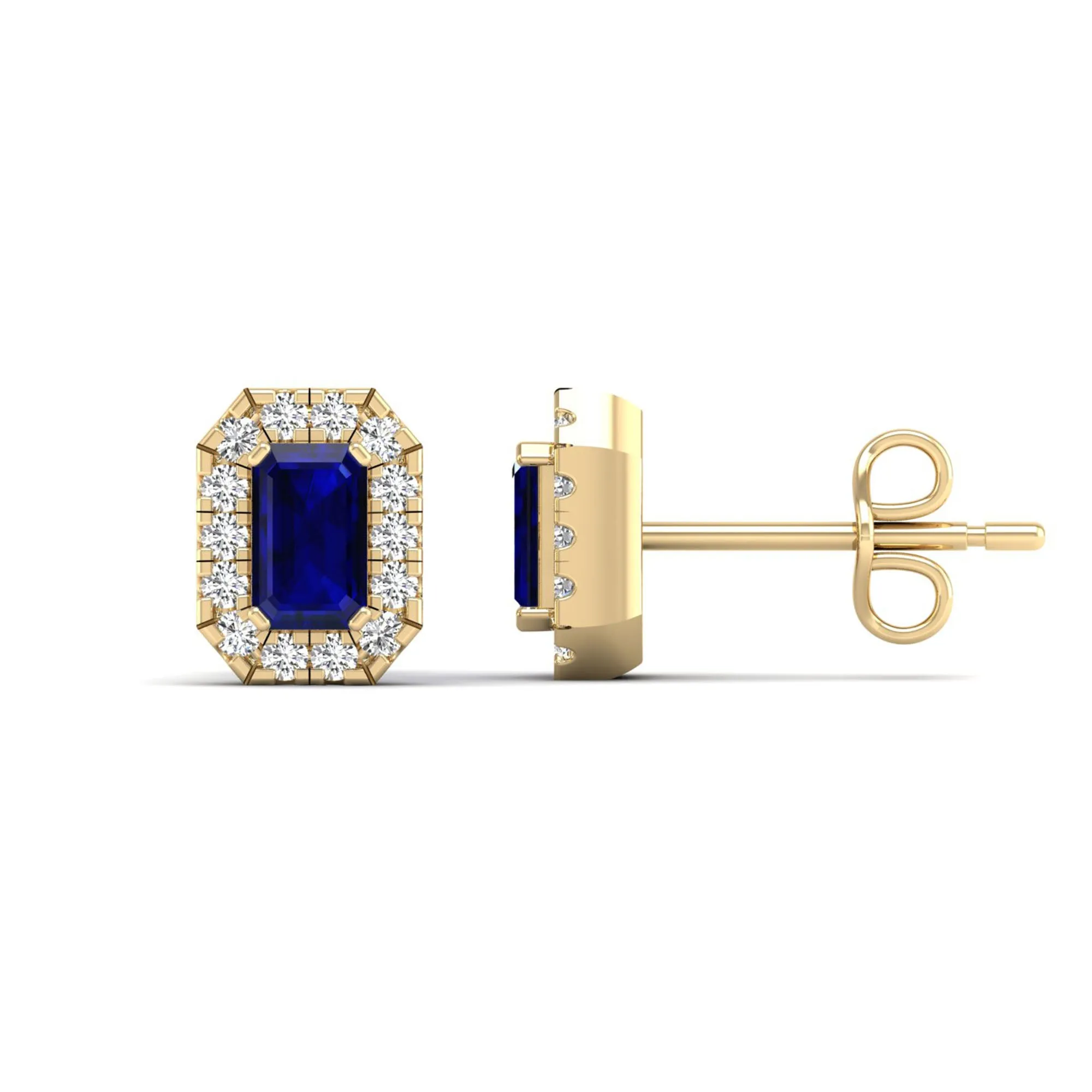 Halo Sapphire and Diamond Classic Stud Earrings