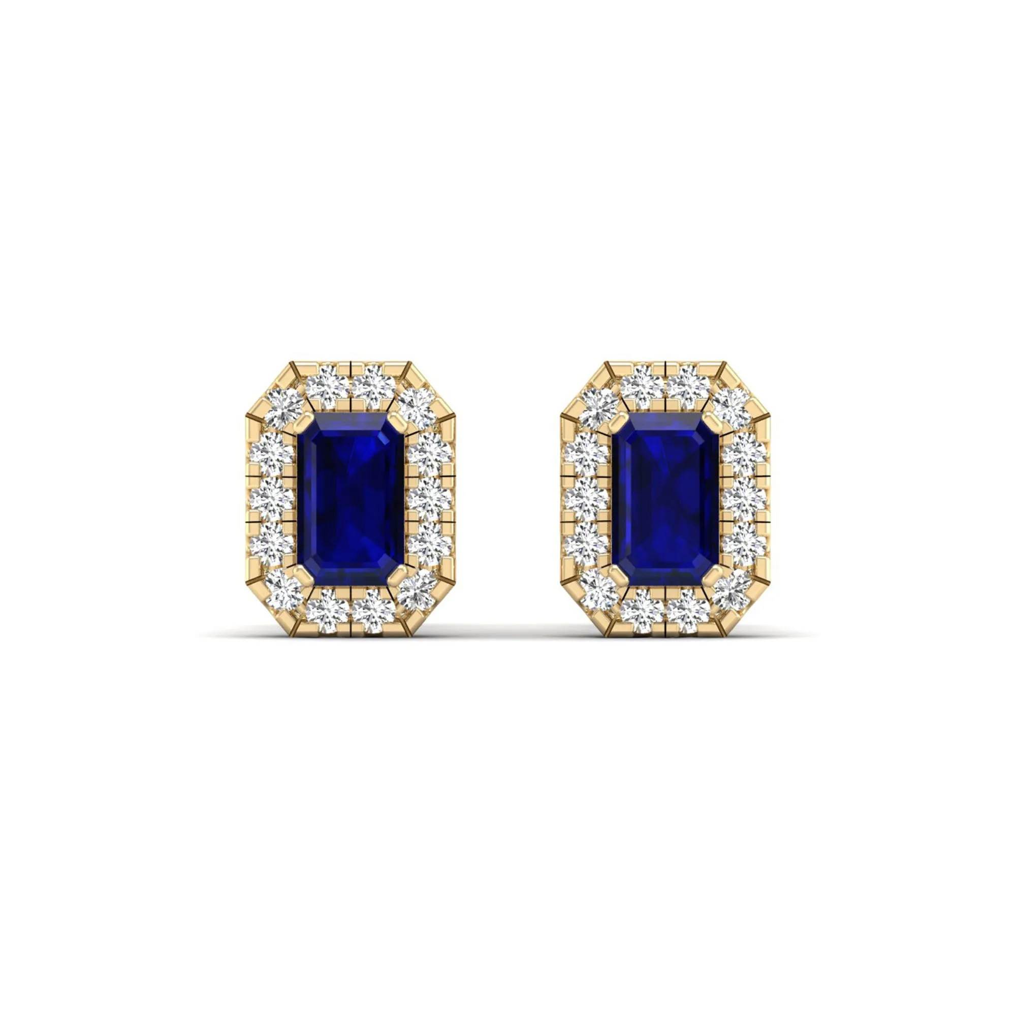 Halo Sapphire and Diamond Classic Stud Earrings