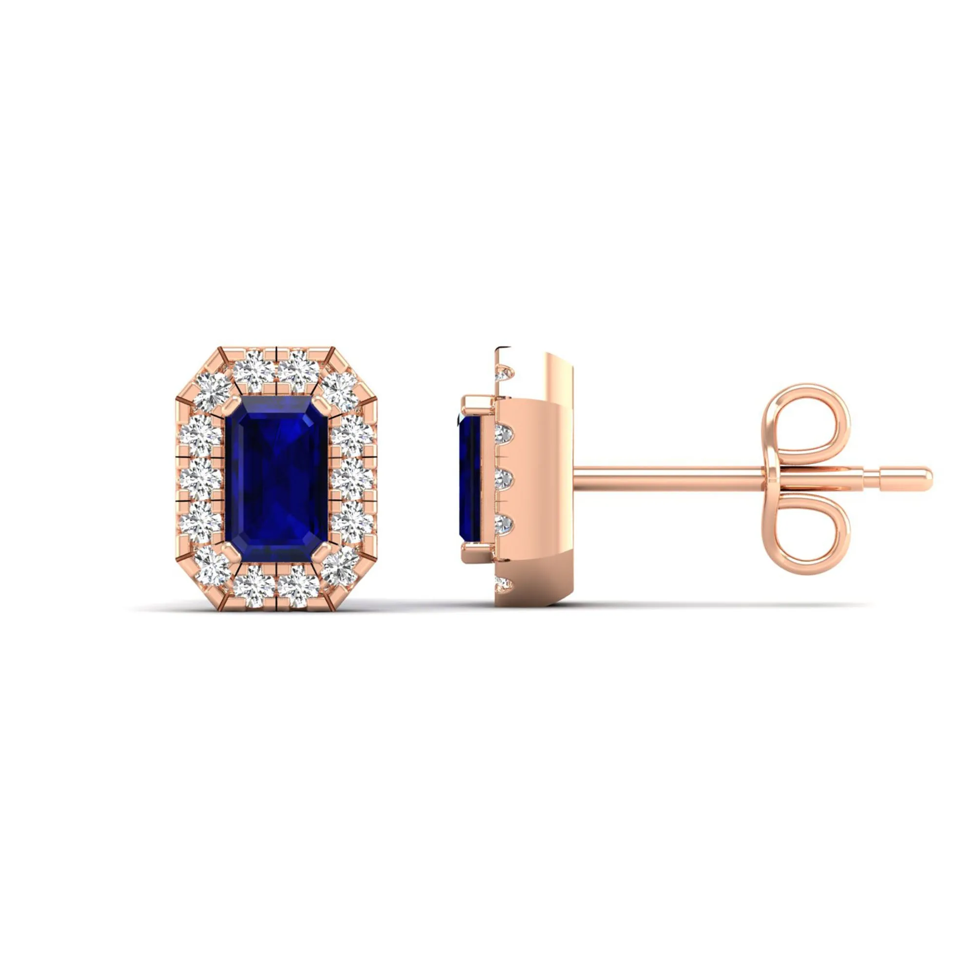Halo Sapphire and Diamond Classic Stud Earrings
