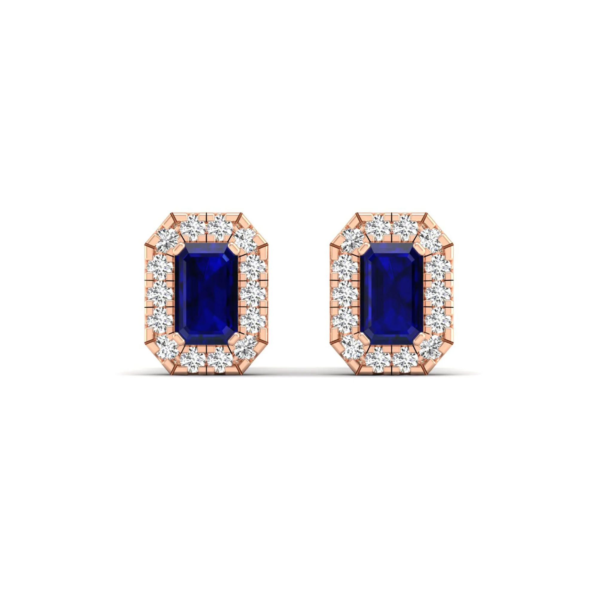 Halo Sapphire and Diamond Classic Stud Earrings