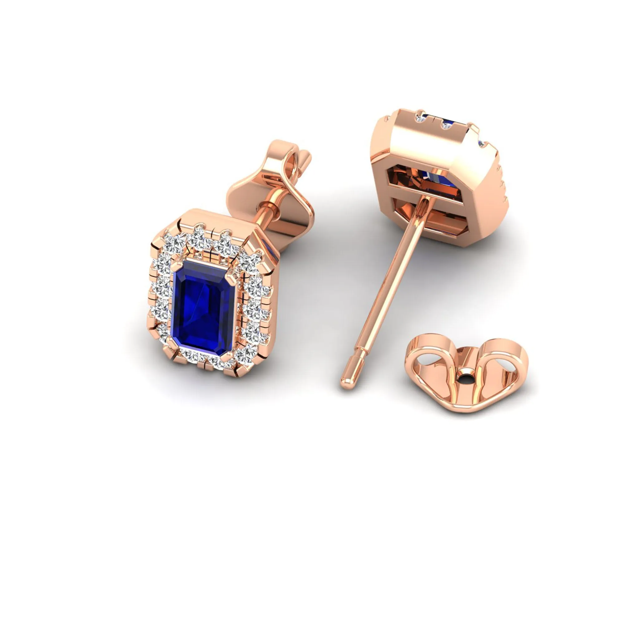 Halo Sapphire and Diamond Classic Stud Earrings