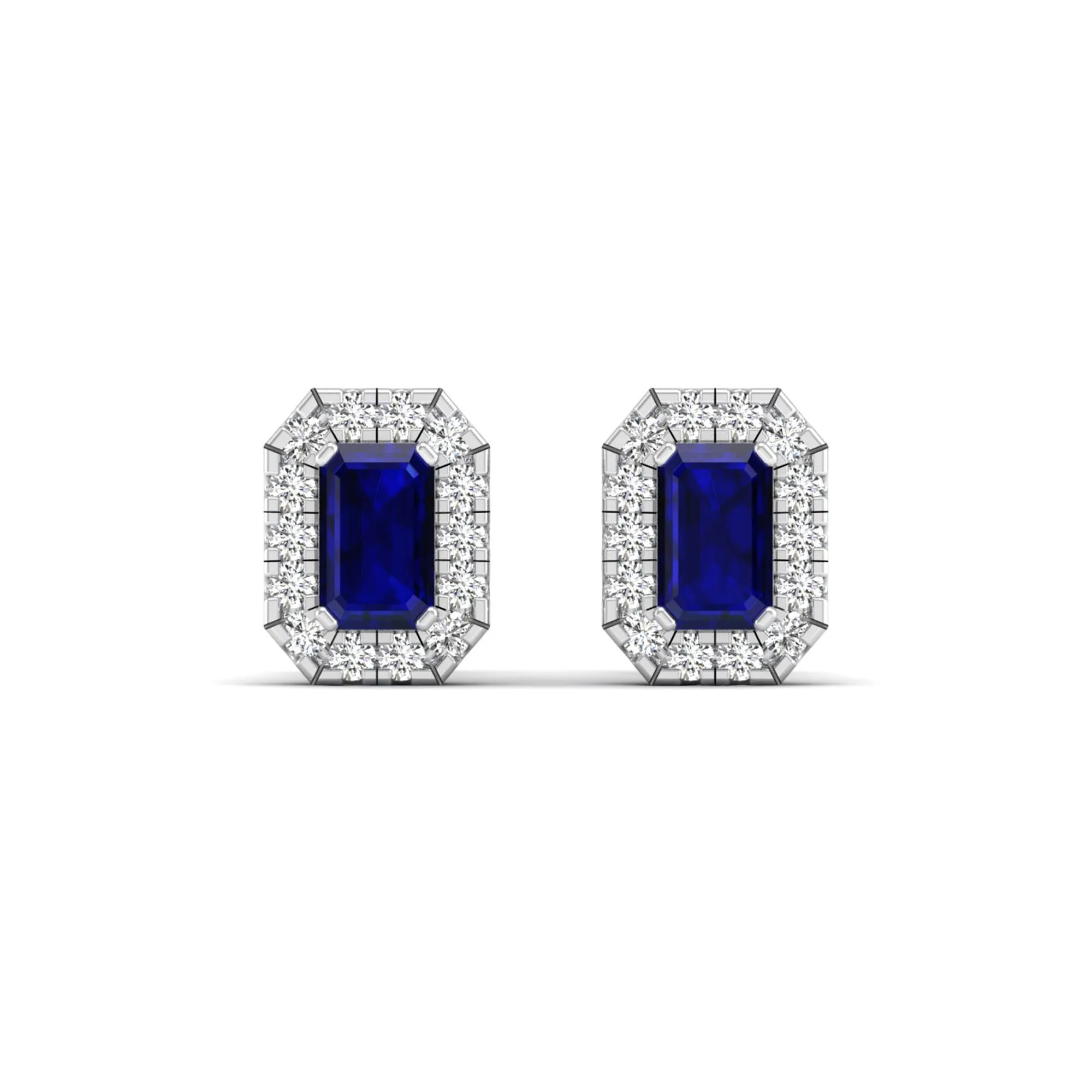 Halo Sapphire and Diamond Classic Stud Earrings