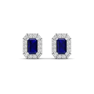 Halo Sapphire and Diamond Classic Stud Earrings