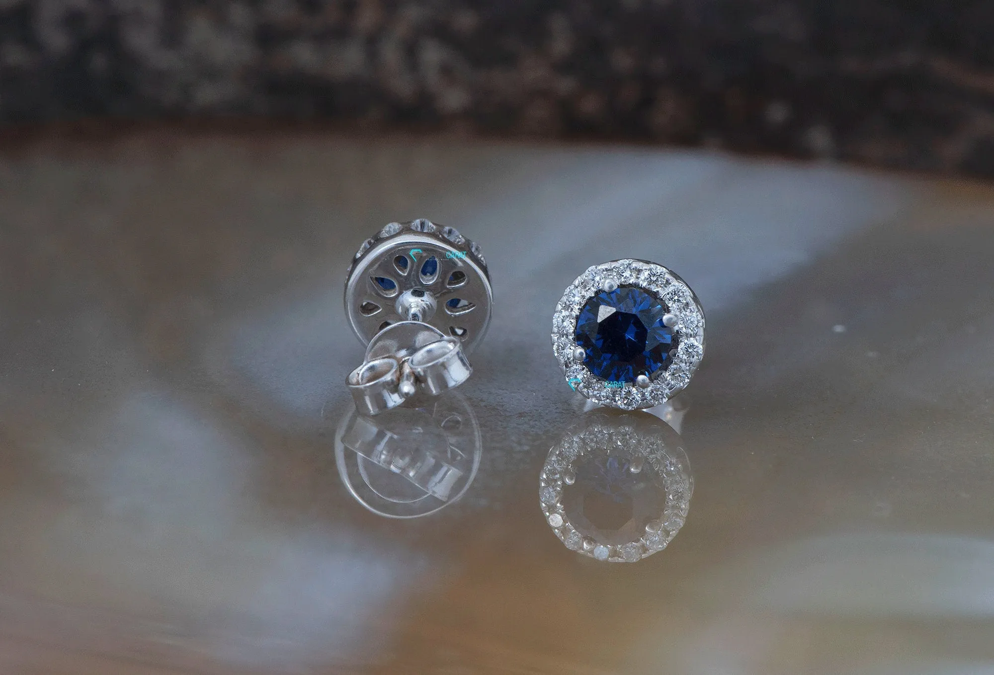 Halo sapphire earrings-Diamond stud Earrings-Gold earrings-Solid gold earrings-Gold stud earrings-Sapphire earrings stud-Sapphire earrings