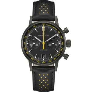 Hamilton American Classic Intra-Matic Auto Chrono on Leather Black PVD with Yellow