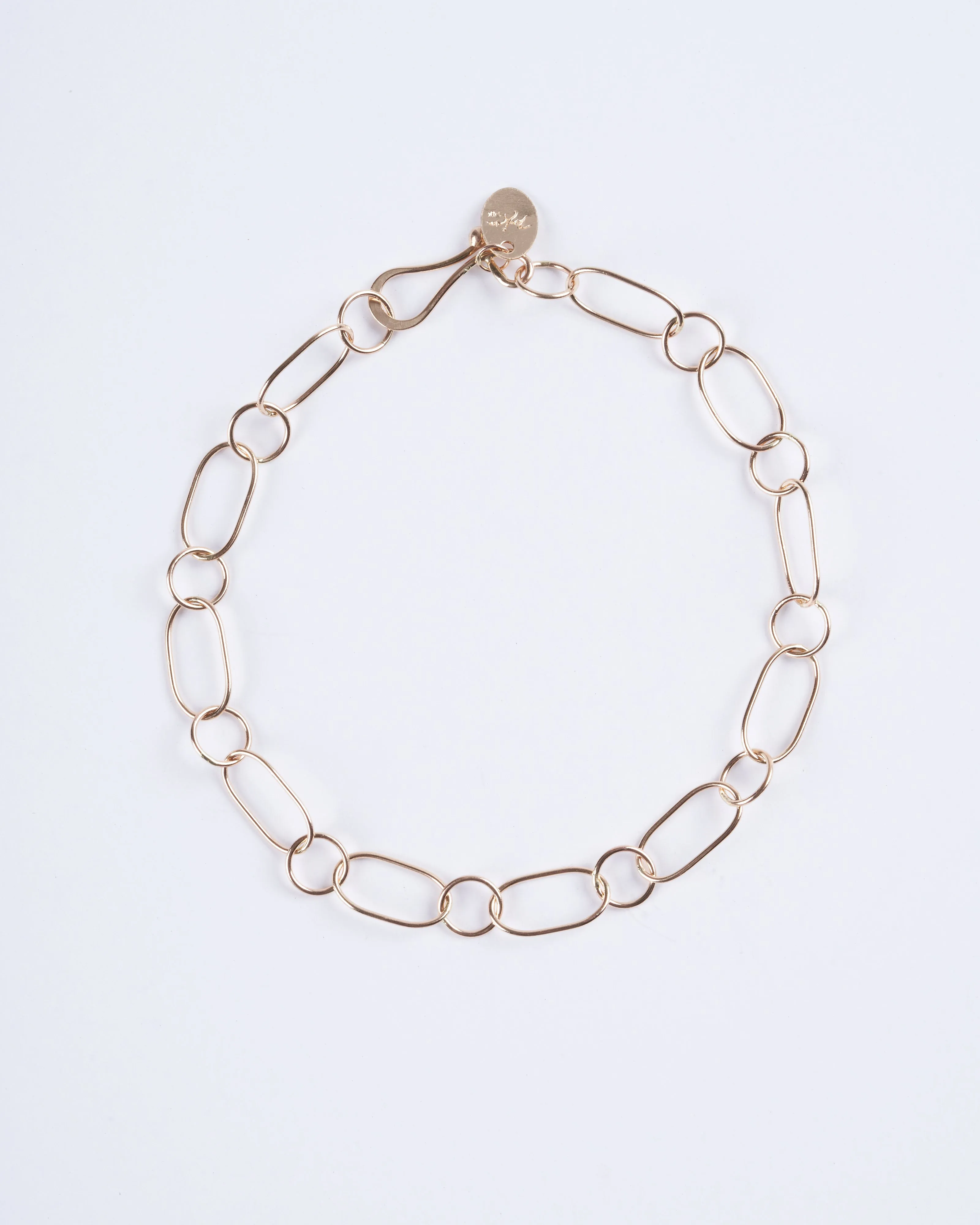 handmade 14k gold oval and round chain bracelet