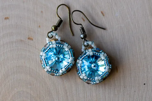 Handwoven Lotus Flower Necklace | Aqua Blue Crystal & Brass