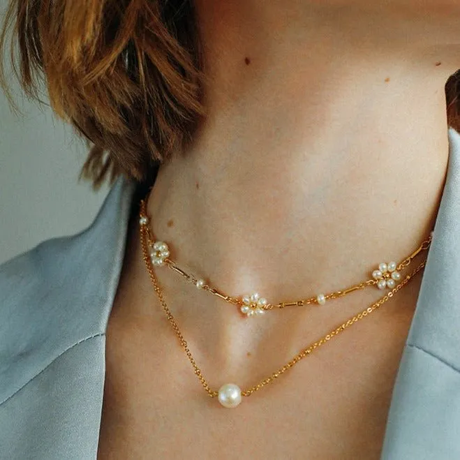 Handwoven Pearl Flower Chain Necklace Type G