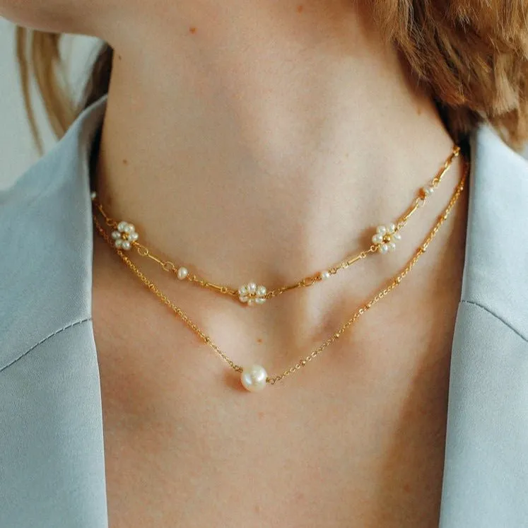 Handwoven Pearl Flower Chain Necklace Type G
