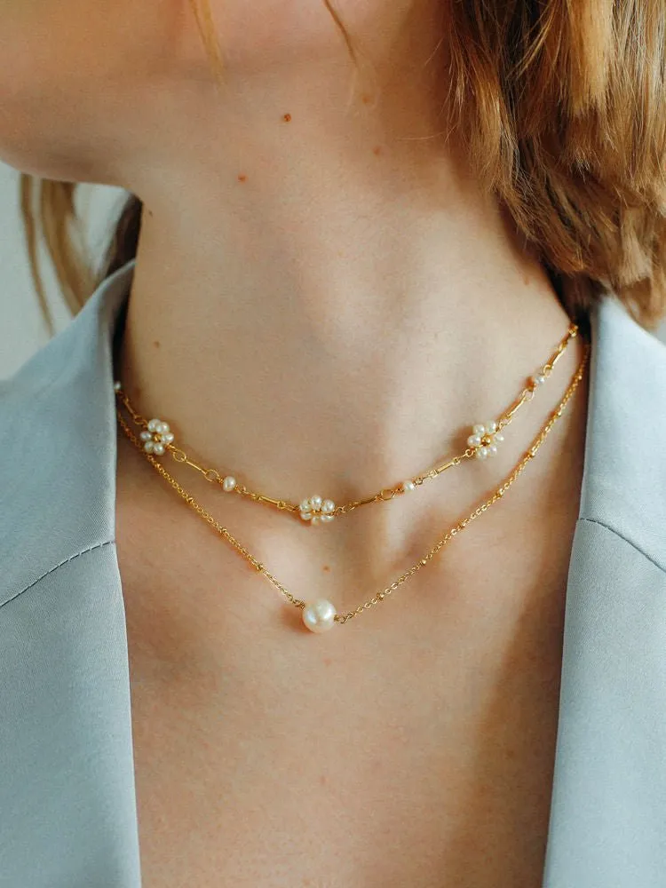 Handwoven Pearl Flower Chain Necklace Type G