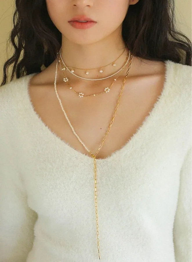 Handwoven Pearl Flower Chain Necklace Type G