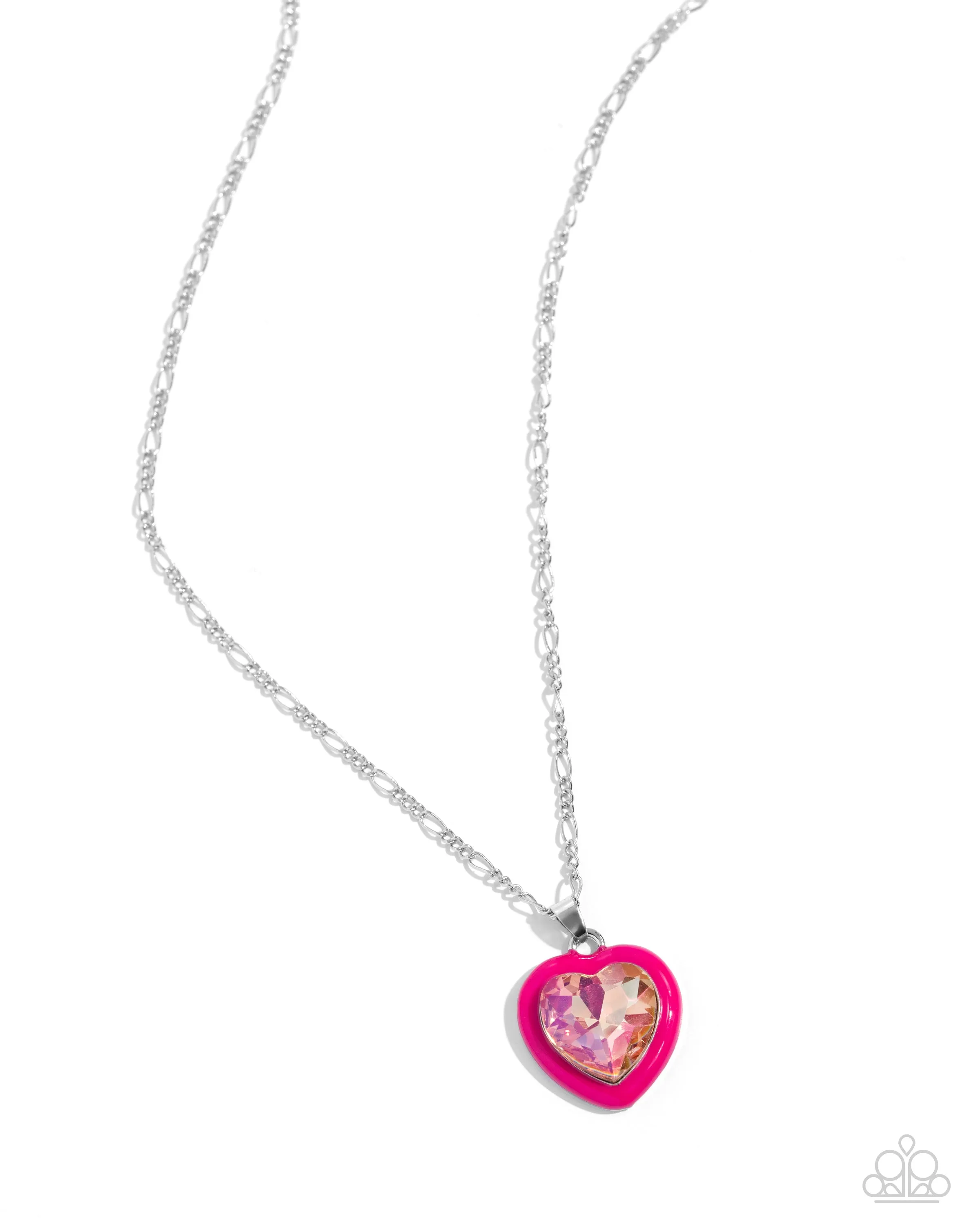Heartfelt Hope - Pink - Painted Heart Frame UV Gem Paparazzi Short Necklace