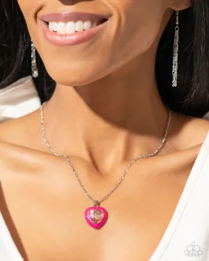 Heartfelt Hope - Pink - Painted Heart Frame UV Gem Paparazzi Short Necklace