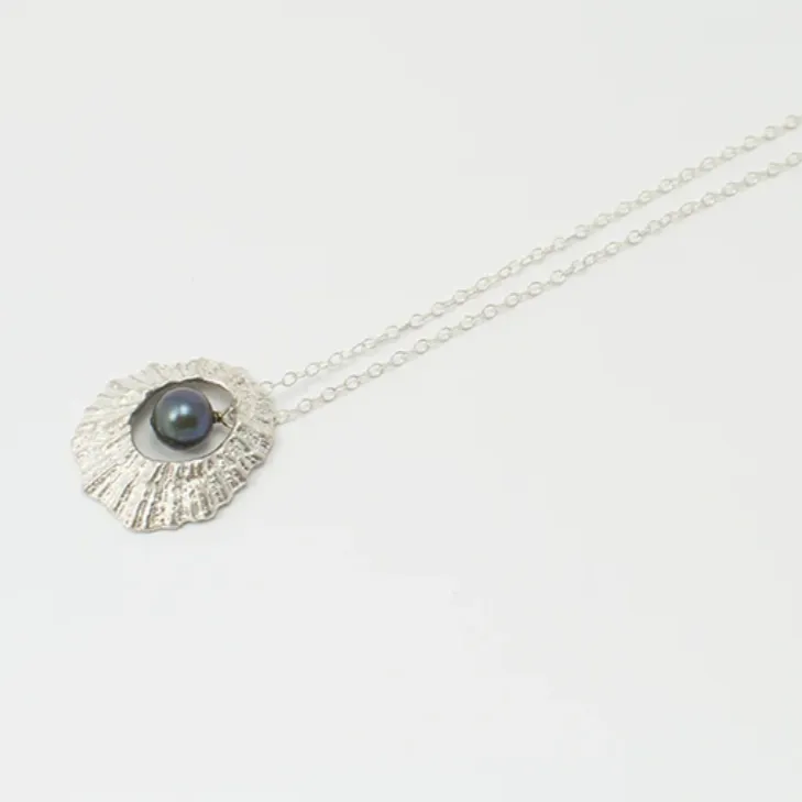 Hollow Limpet Shell Necklace with Pearl Large (Silver or Gold)
