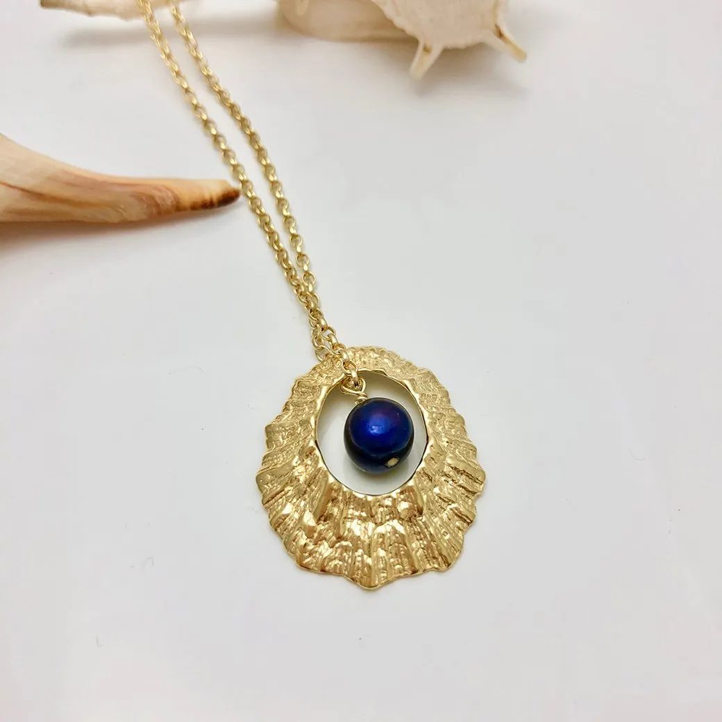Hollow Limpet Shell Necklace with Pearl Large (Silver or Gold)