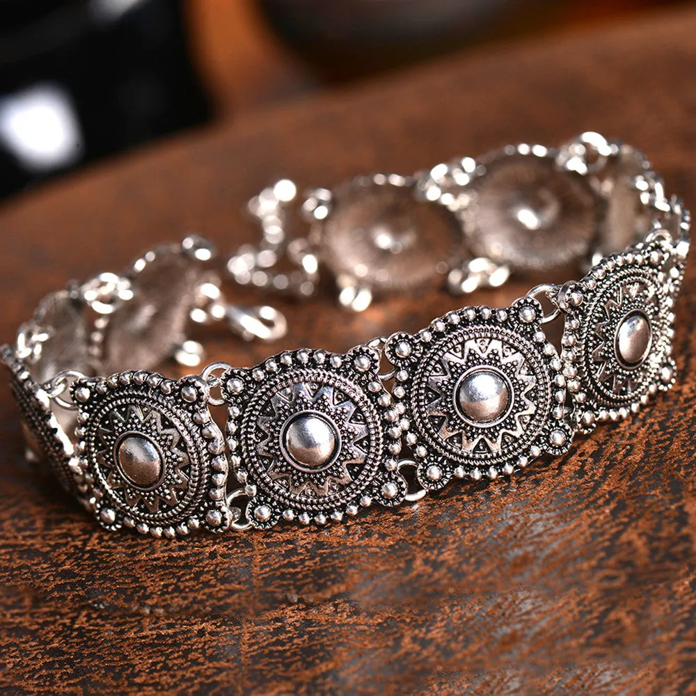 Hot Boho Collar Choker Silver Necklace statement jewelry for womenFashion Vintage Ethnic style Bohemia Turquoise Beads neck