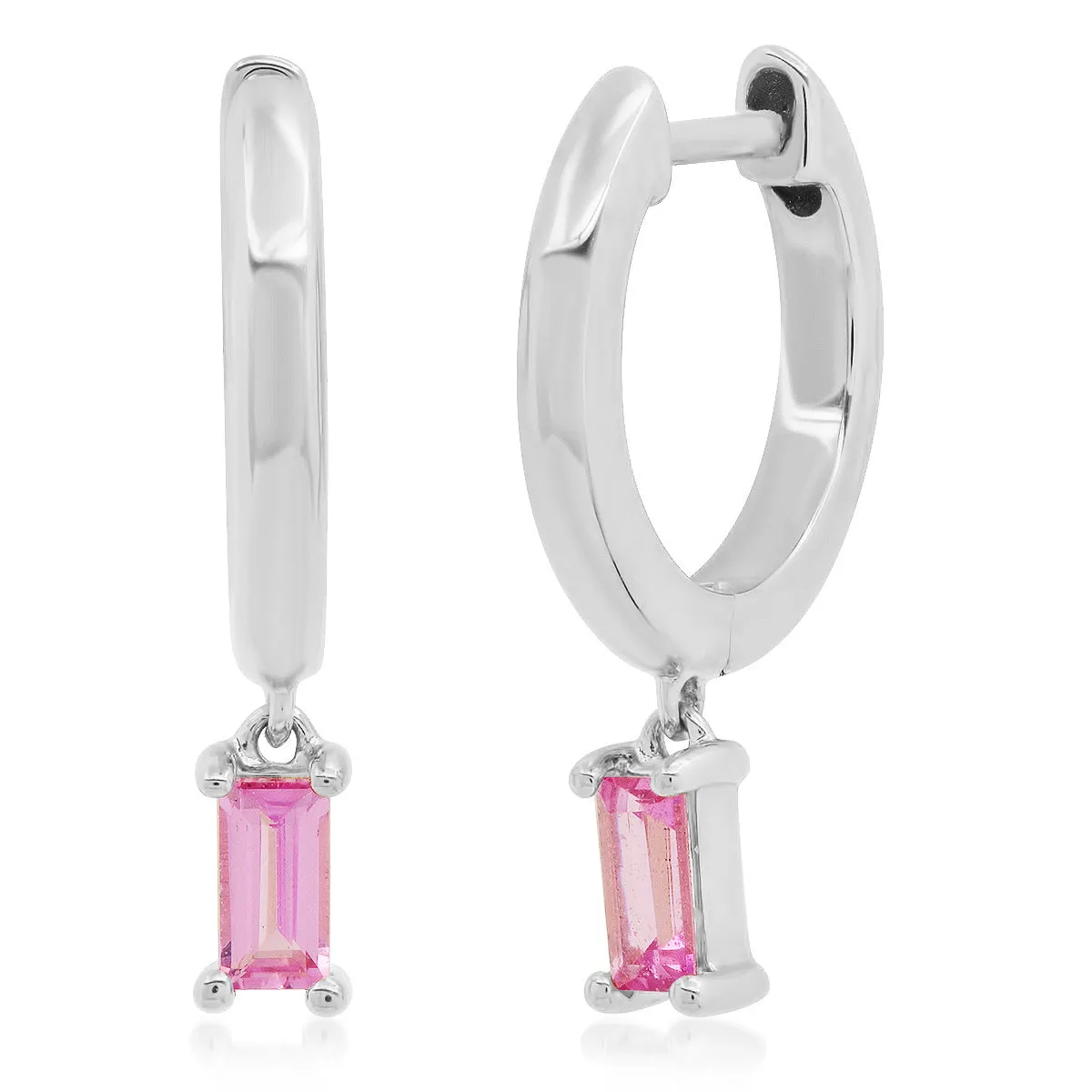 Huggies with Pink Sapphire Baguette Drop