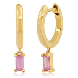 Huggies with Pink Sapphire Baguette Drop