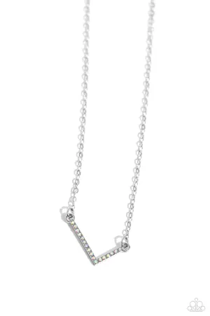 INITIALLY Yours - L - Multi Iridescent Rhinestone Letter Paparazzi Short Necklace