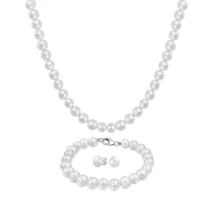 Iridescent Peacock Pearl Jewelry Set Necklace, Bracelet and Earrings 3PCS