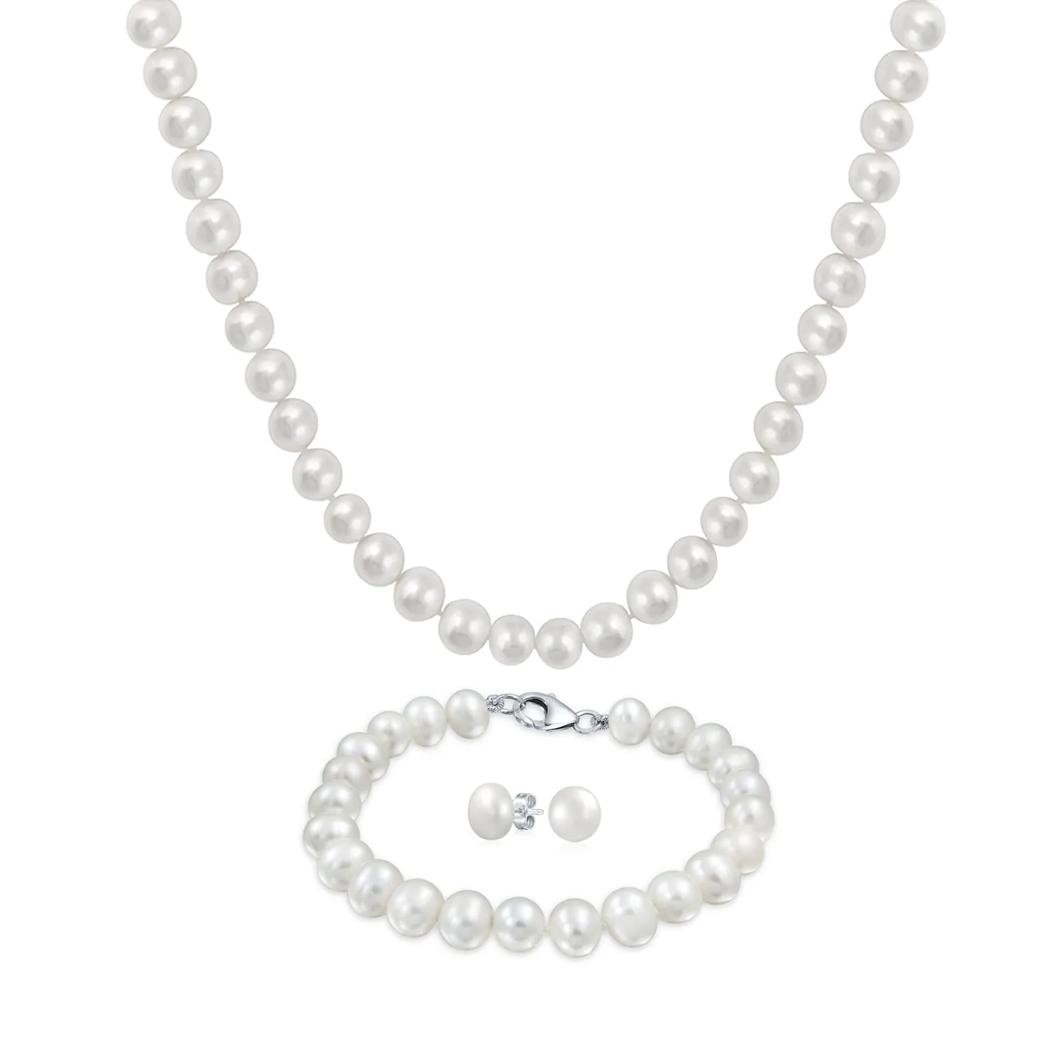 Iridescent Peacock Pearl Jewelry Set Necklace, Bracelet and Earrings 3PCS