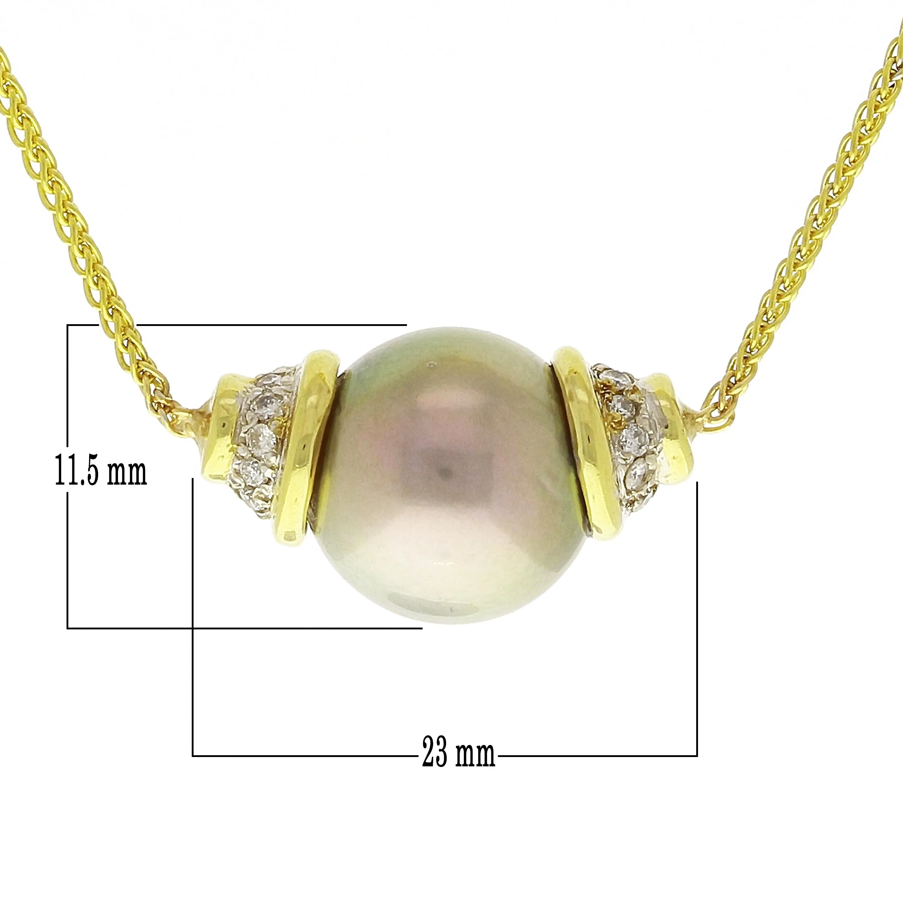 Italian 14k Yellow Gold 12mm Black Cultured Tahitian Pearl Diamond Necklace