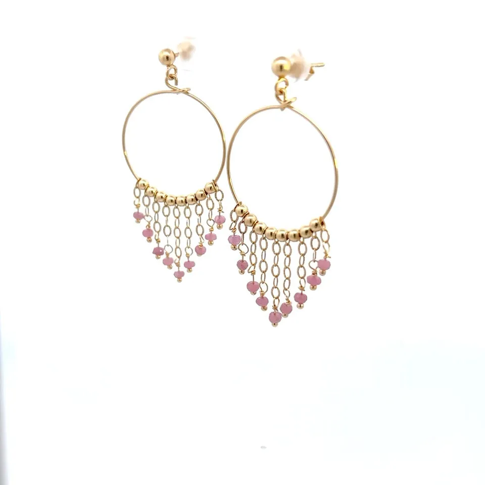 Italian Pink Sapphire Chandelier Hoop Earrings