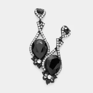 Jet Black Crystal Rhinestone and Teardrop Pageant Earrings | Prom Earrings |  590517