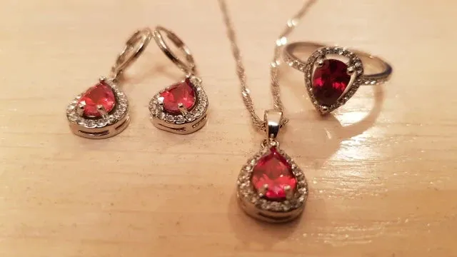 Jewelry Sets Water Drop Cubic Zirconia CZ Stone 925 Sterling Silver Earrings Necklaces Finger Rings
