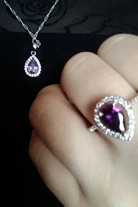 Jewelry Sets Water Drop Cubic Zirconia CZ Stone 925 Sterling Silver Earrings Necklaces Finger Rings
