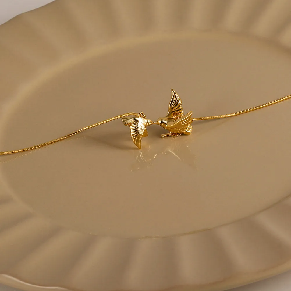 Journey to You Freedom Gold Bird Soar Pendant Necklace Love Birds Jewelry Set