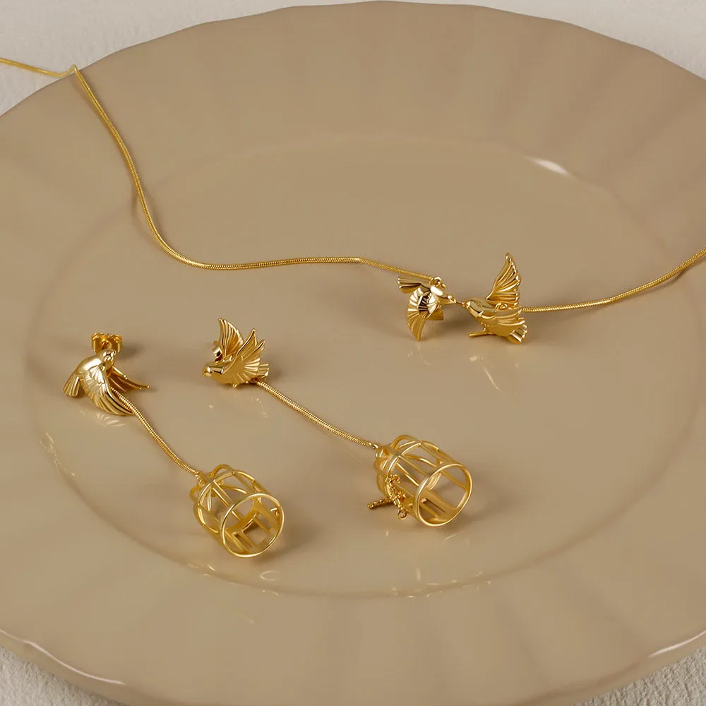 Journey to You Freedom Gold Bird Soar Pendant Necklace Love Birds Jewelry Set