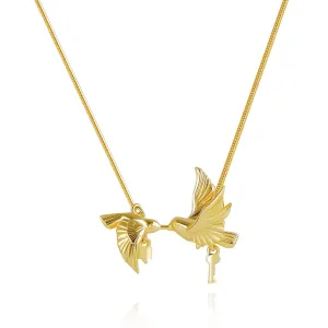 Journey to You Freedom Gold Bird Soar Pendant Necklace Love Birds Jewelry Set