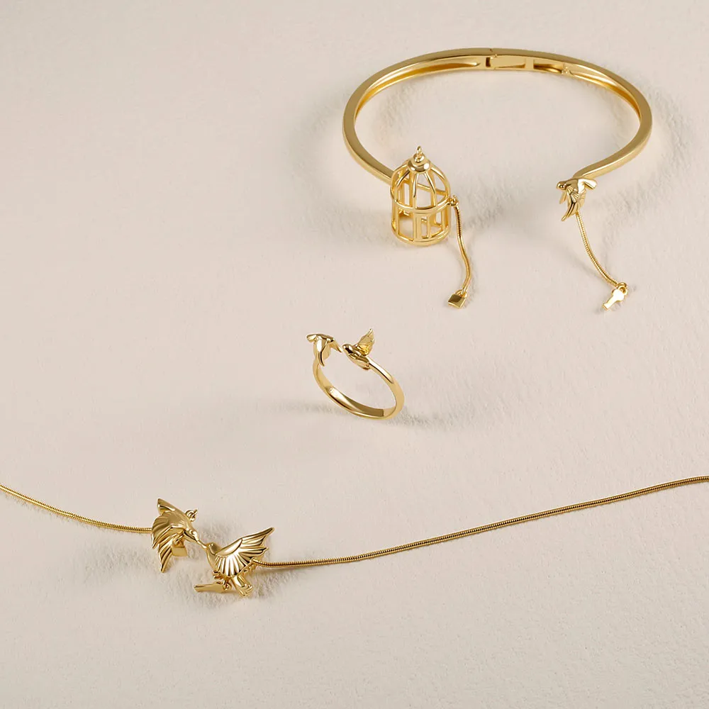 Journey to You Freedom Gold Bird Soar Pendant Necklace Love Birds Jewelry Set