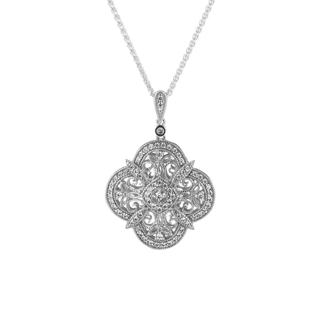 Keith Jack Night & Day Sterling Silver and Dark Rhodium CZ Reversible Pendant