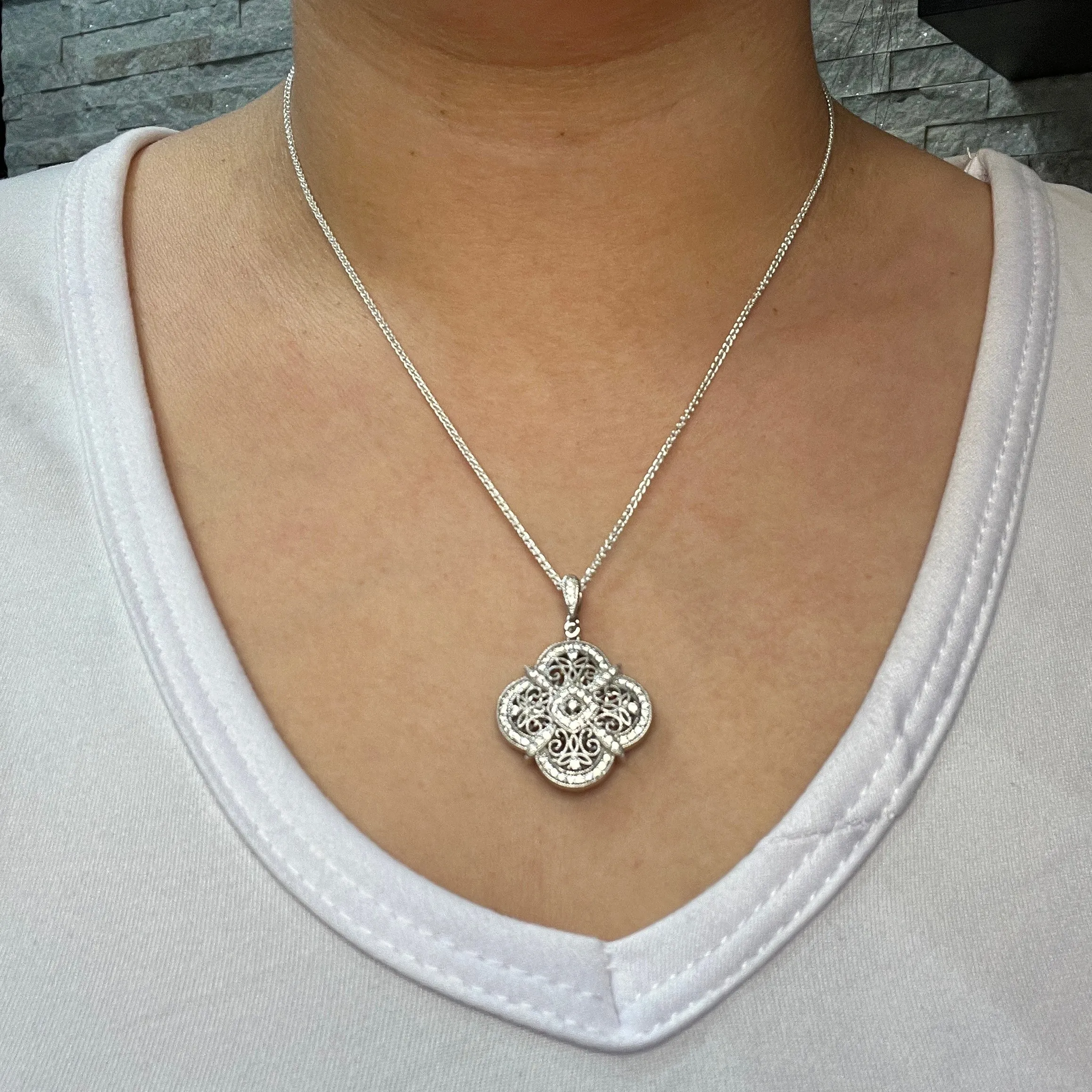Keith Jack Night & Day Sterling Silver and Dark Rhodium CZ Reversible Pendant