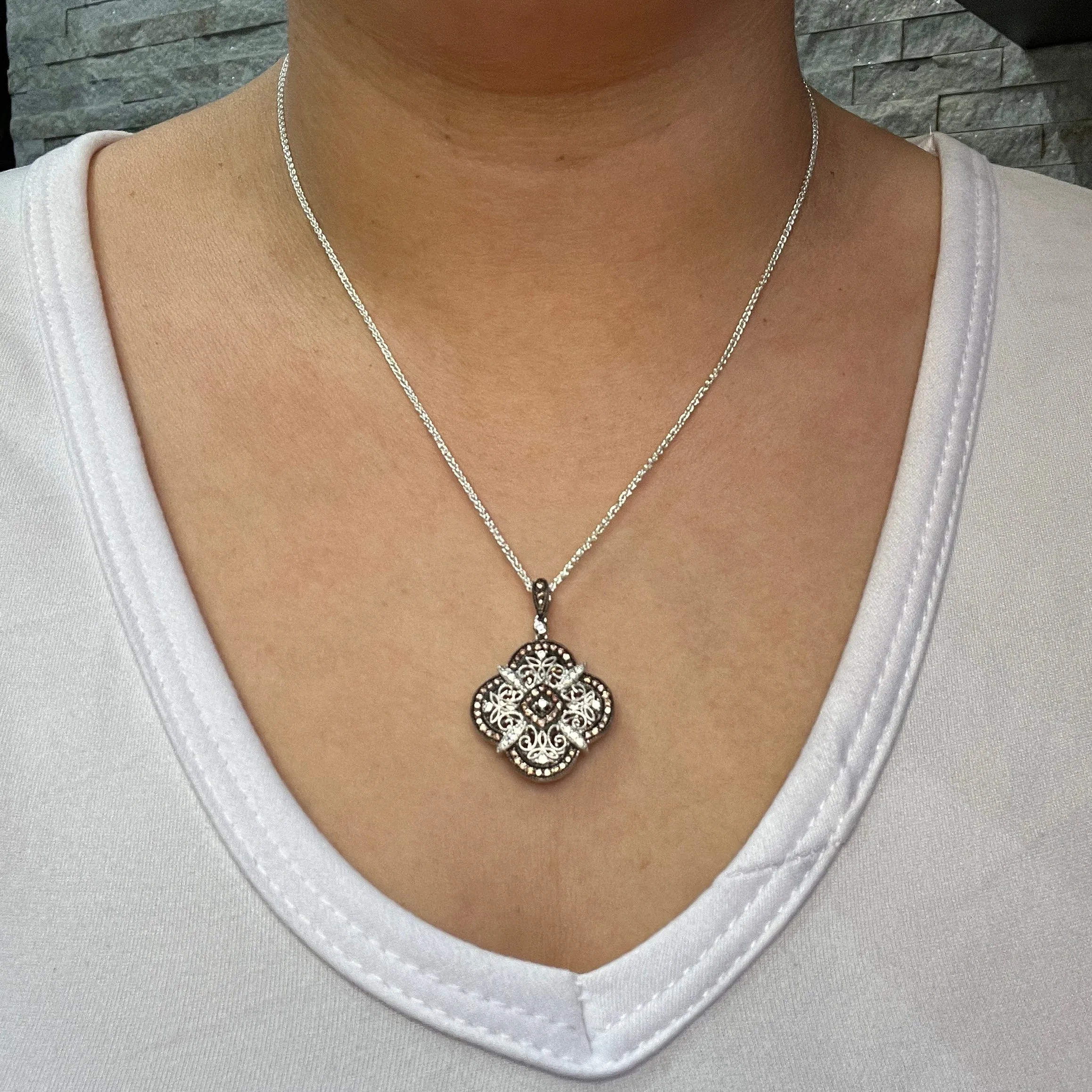 Keith Jack Night & Day Sterling Silver and Dark Rhodium CZ Reversible Pendant