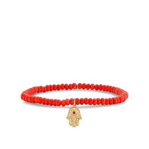 Kids Collection Gold & Diamond Hamsa on Red Sea Bamboo
