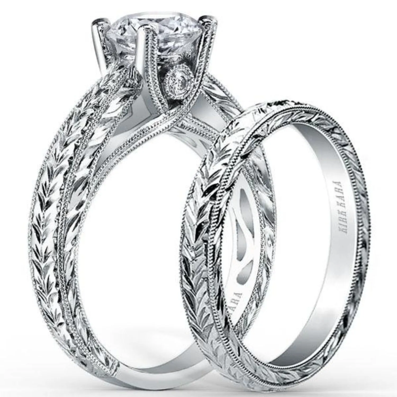Kirk Kara "Stella" Diamond Hand Engraved Engagement Ring