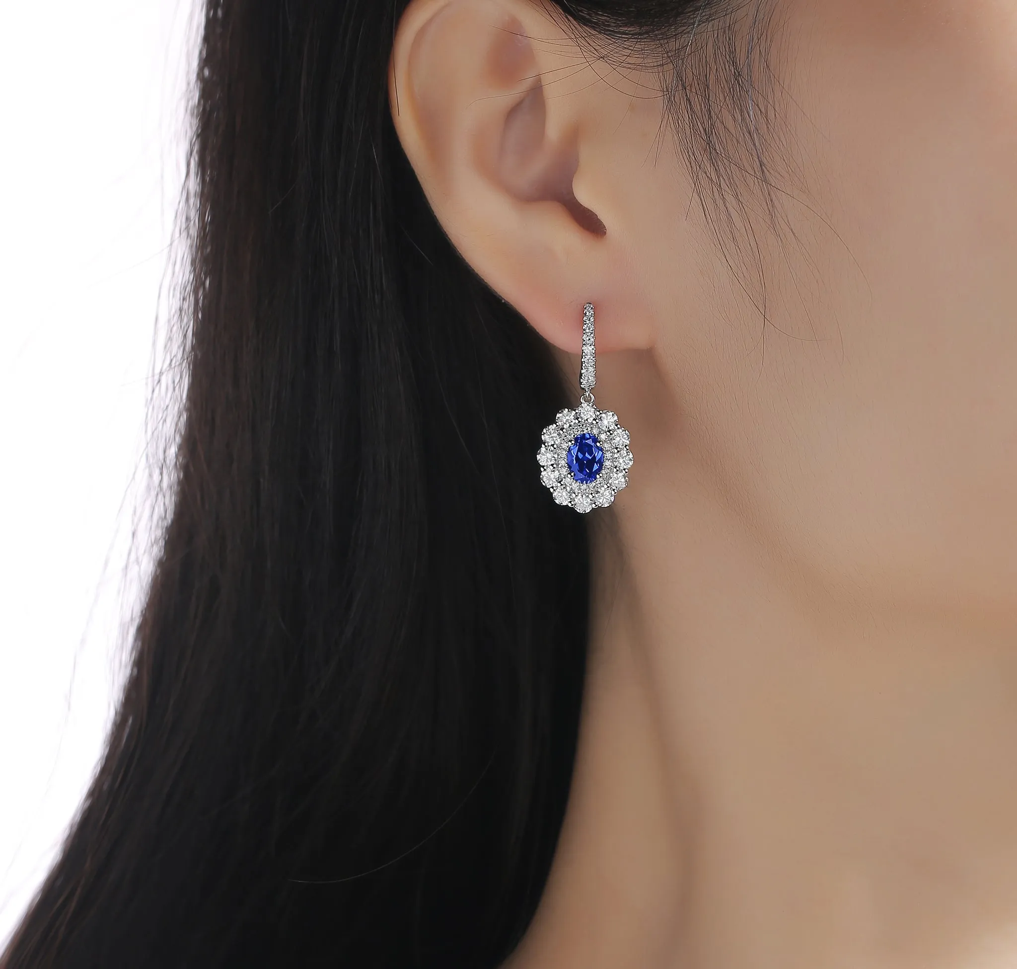 Lab Grown Diamond 4.65ctw Halo Drop Dangle Earrings <br> E-01910BSA