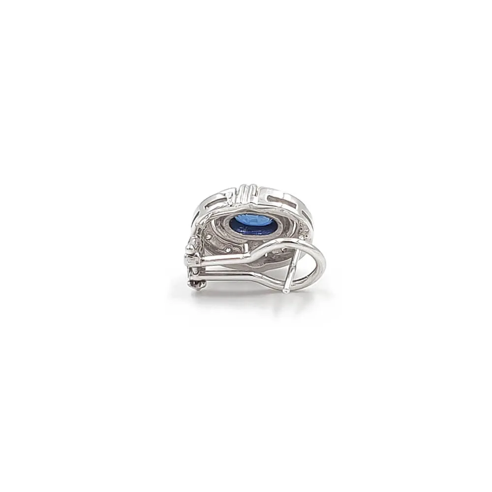 Ladies 14K White Gold Sapphire and Diamond Omega Back Earrings