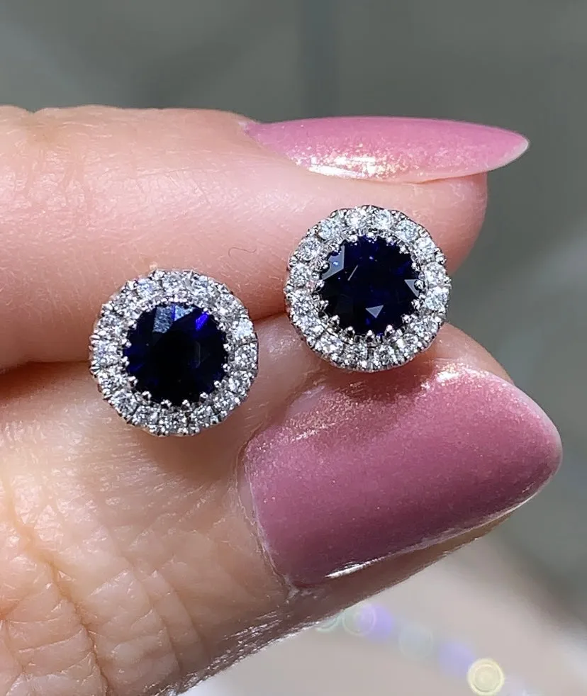 Ladies Blue Sapphire Diamond Earrings