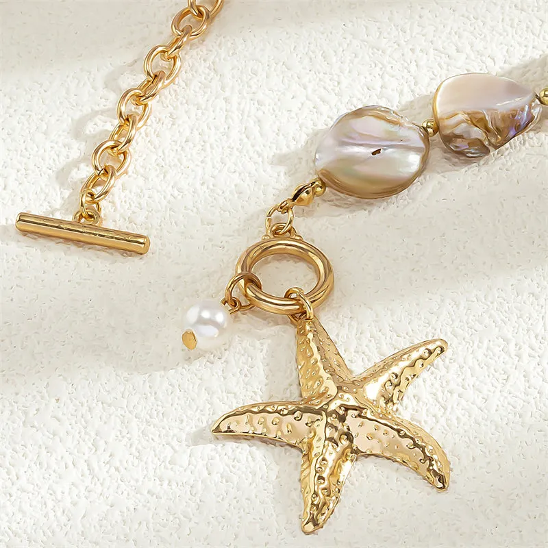 Ladies Conch OT Buckle Starfish Imitation Pearl Necklaces